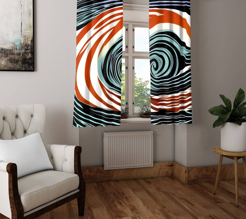 Abstract Window Curtains - Red, White and Blue Eye of the Storm - Deja Blue Studios