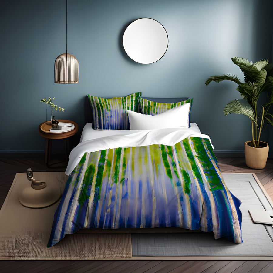 Green and Purple Vertical Drip Pattern Duvet Cover