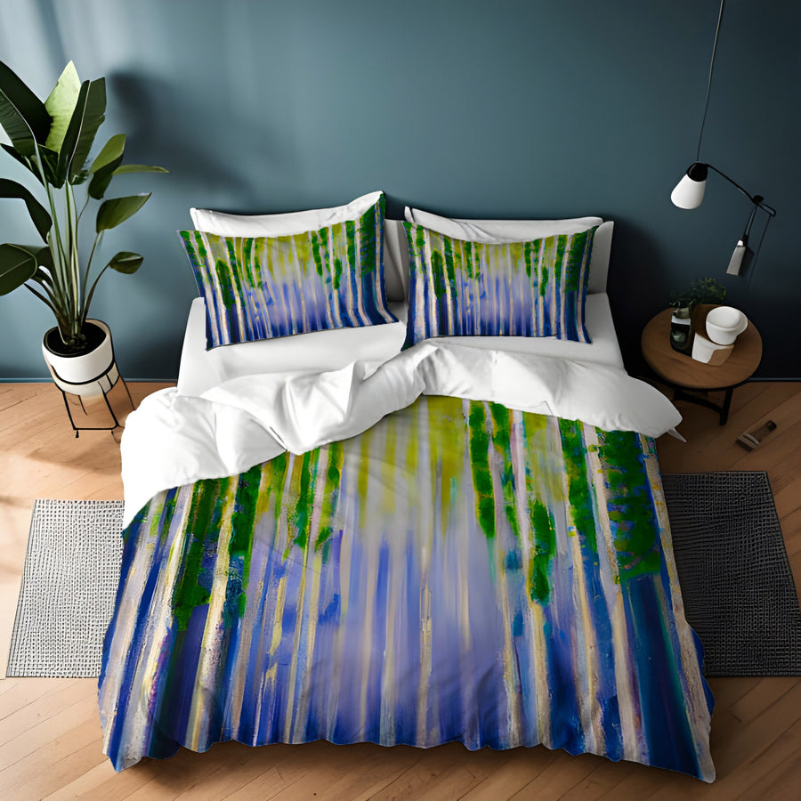 Green and Purple Vertical Drip Pattern Duvet Cover