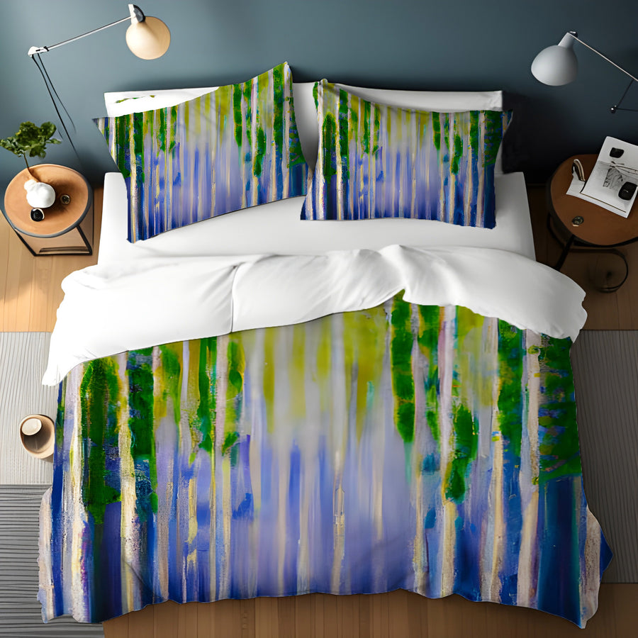 Green and Purple Vertical Drip Pattern Duvet Cover