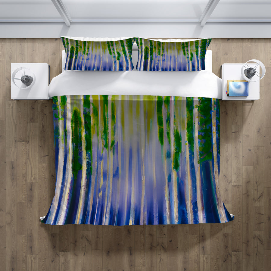 Green and Purple Vertical Drip Pattern Duvet Cover