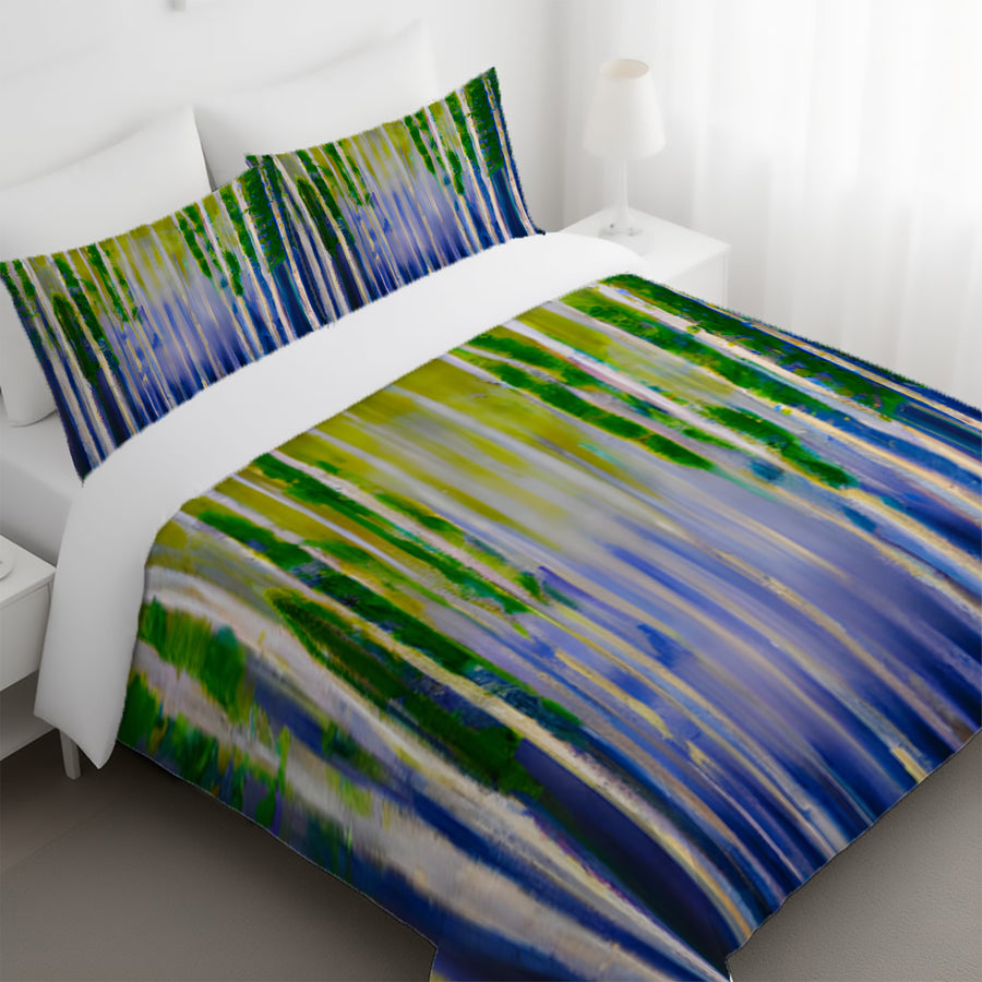 Green and Purple Vertical Drip Pattern Duvet Cover