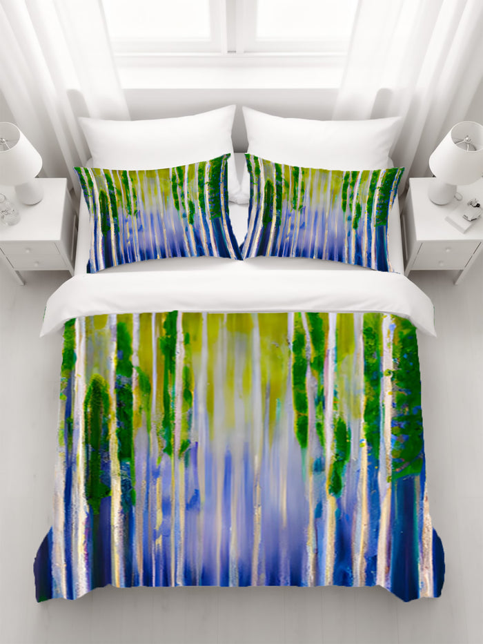 Green and Purple Vertical Drip Pattern Duvet Cover