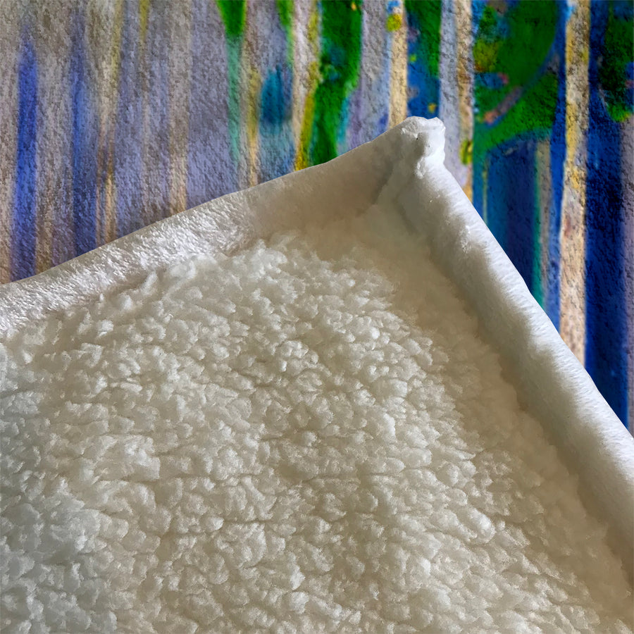 Green and Purple Vertical Drip Pattern Fleece Sherpa Blanket