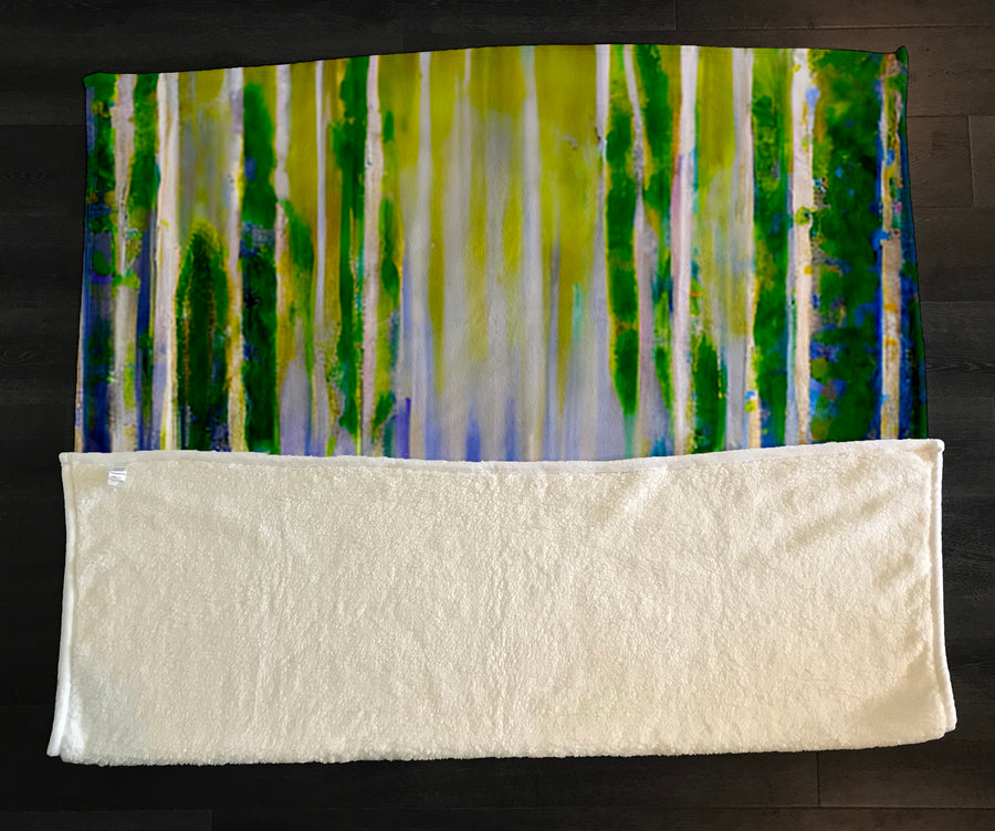 Green and Purple Vertical Drip Pattern Fleece Sherpa Blanket