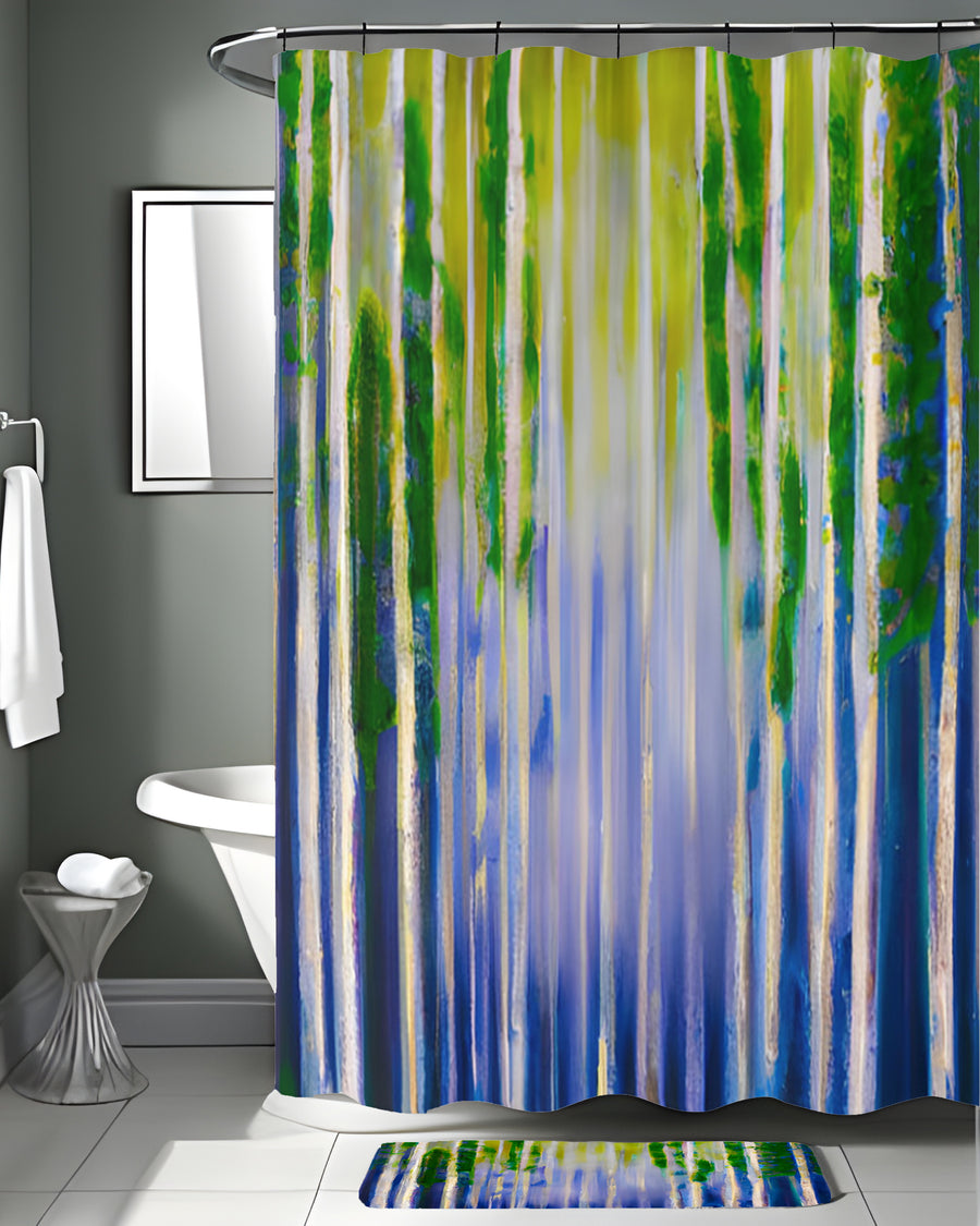 Green and Purple Vertical Drip Pattern Shower Curtain