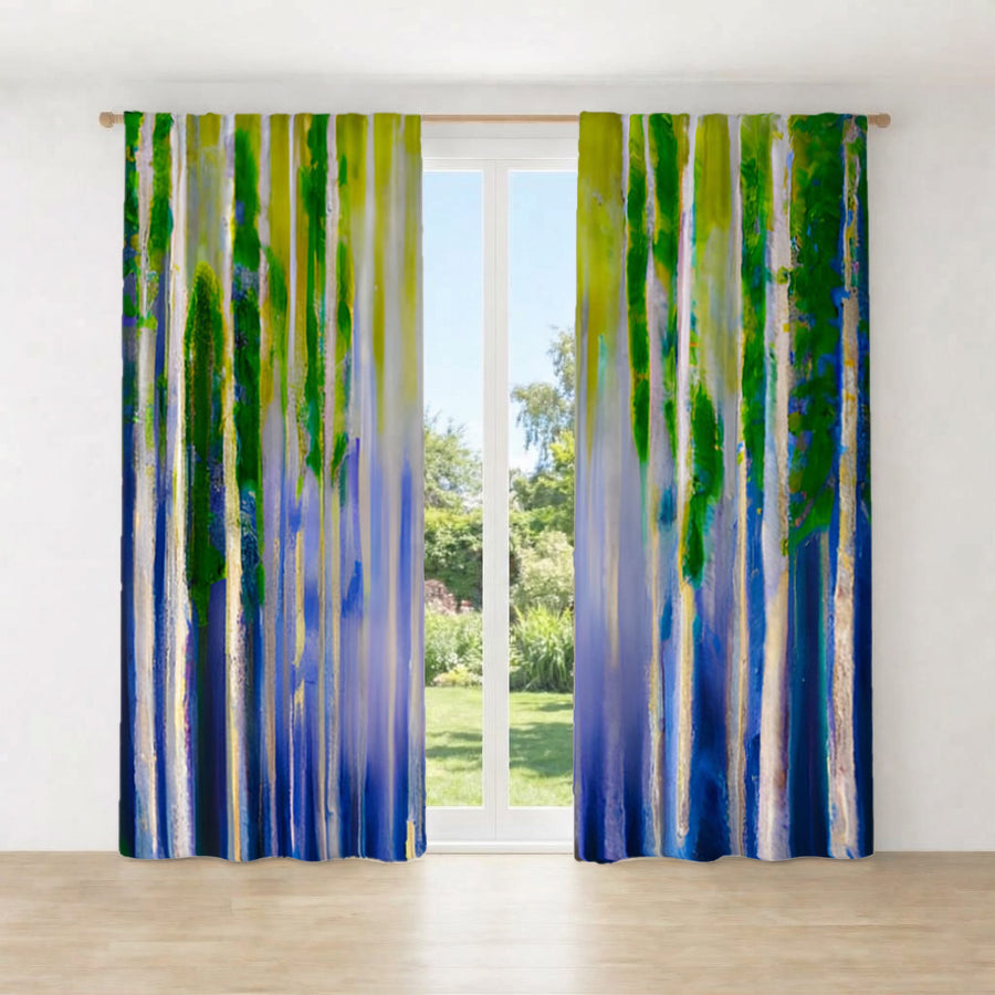 Green and Purple Vertical Drip Pattern Window Curtains