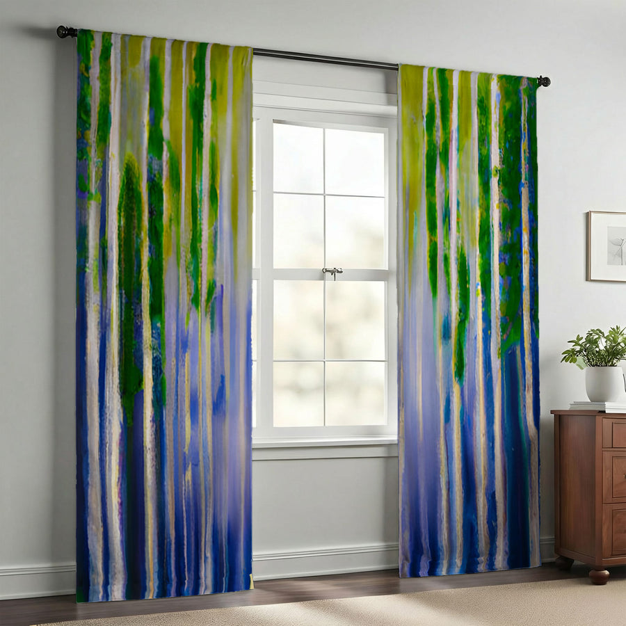 Green and Purple Vertical Drip Pattern Window Curtains