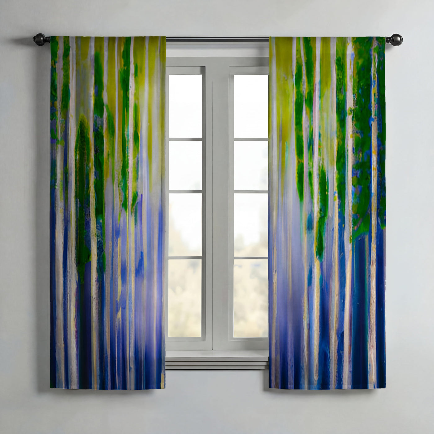 Green and Purple Vertical Drip Pattern Window Curtains