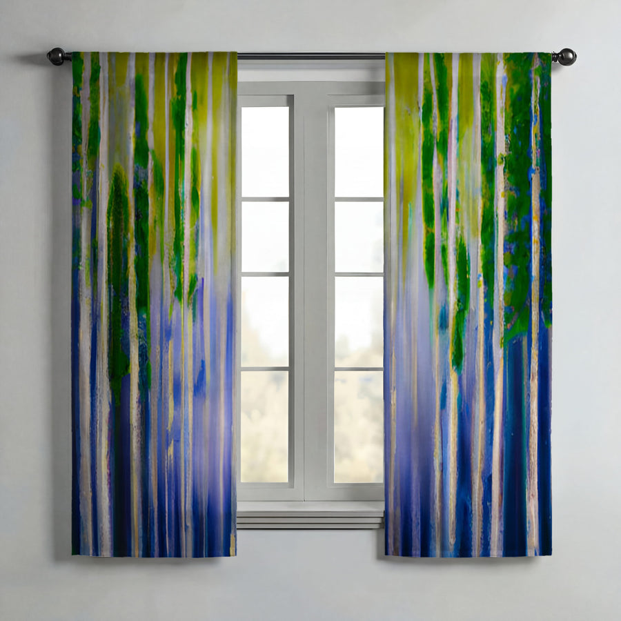 Green and Purple Vertical Drip Pattern Window Curtains
