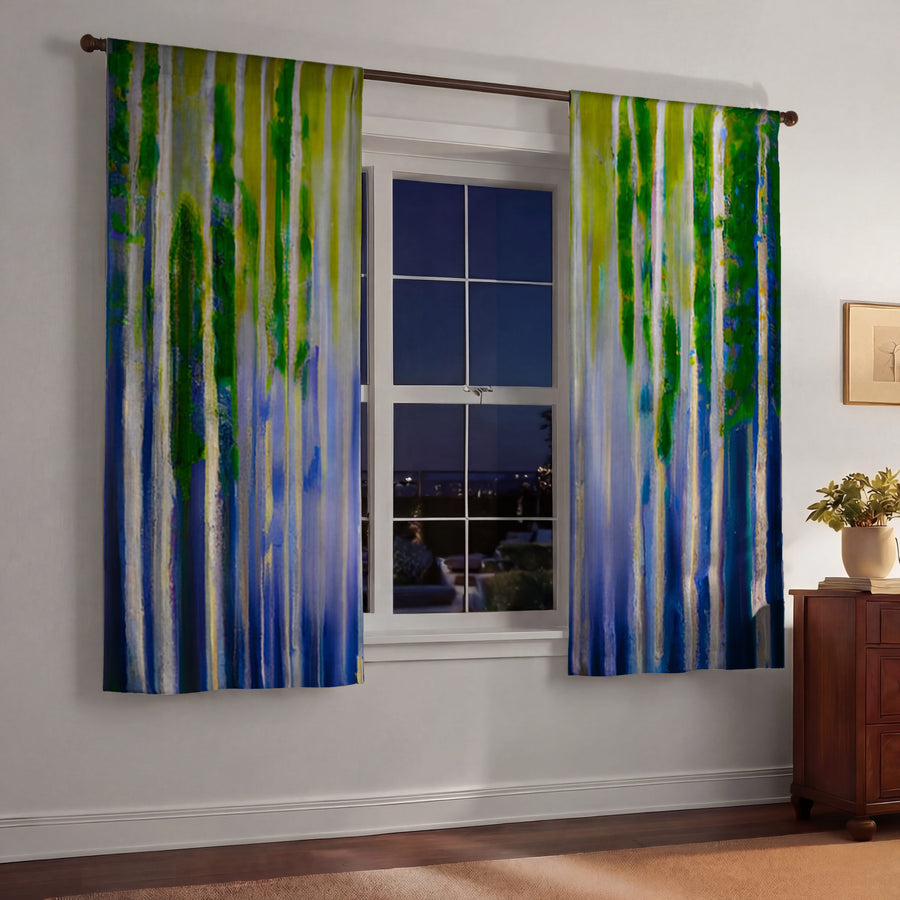 Green and Purple Vertical Drip Pattern Window Curtains