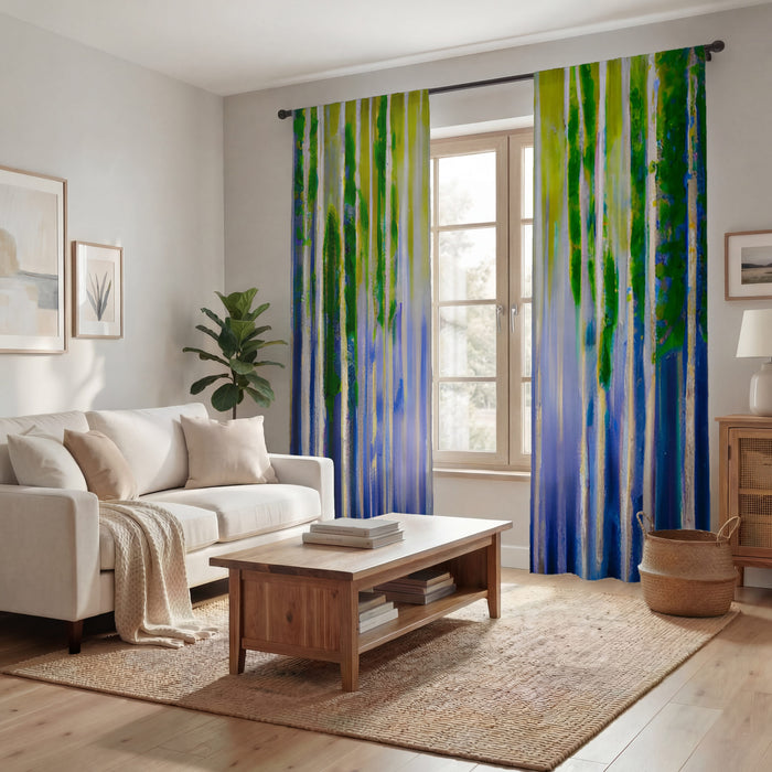 Green and Purple Vertical Drip Pattern Window Curtains