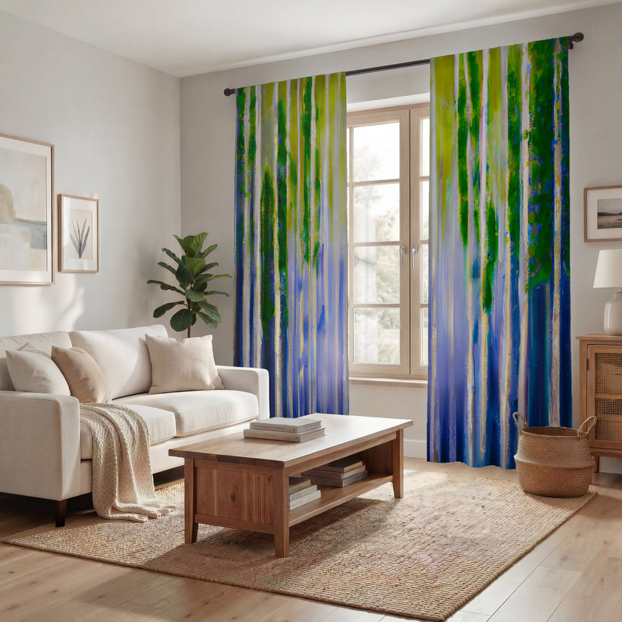 Green and Purple Vertical Drip Pattern Window Curtains