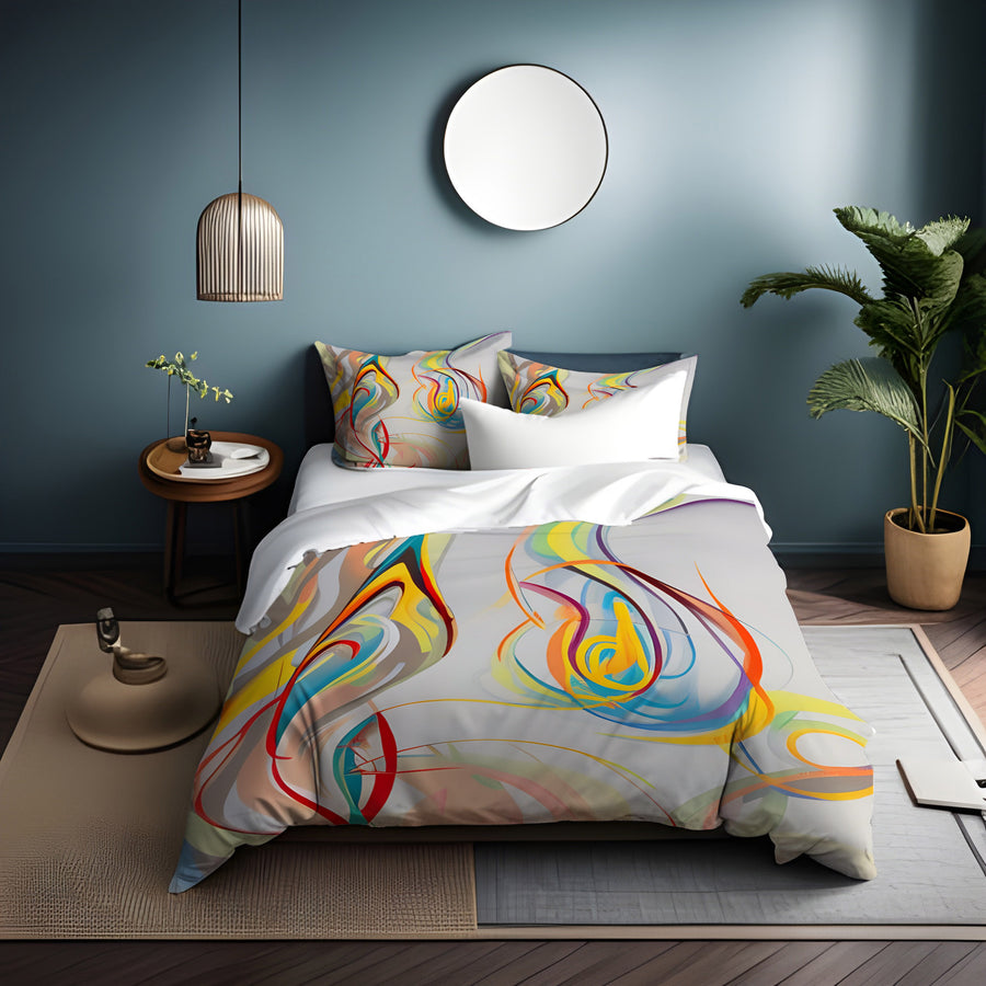 Multicolor Fluid Line Abstract Pattern Duvet Cover