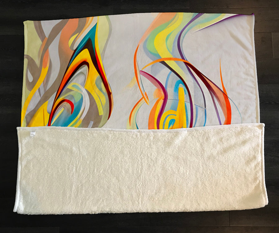 Multicolor Fluid Line Abstract Pattern Fleece Sherpa Blanket