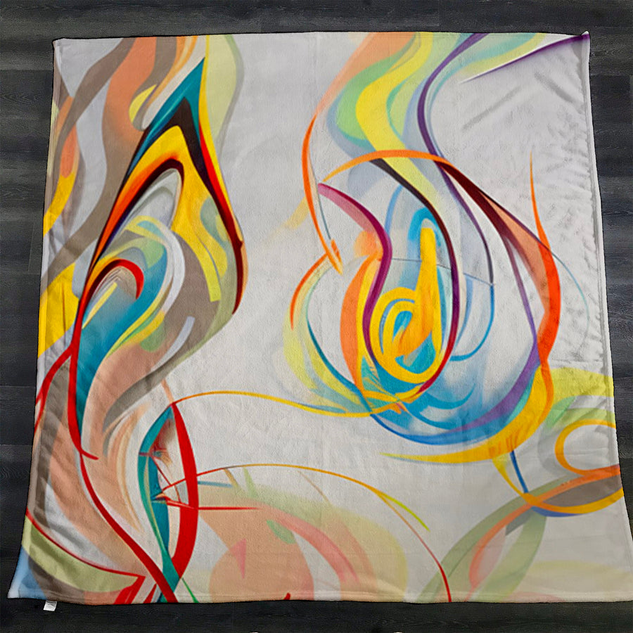 Multicolor Fluid Line Abstract Pattern Fleece Sherpa Blanket