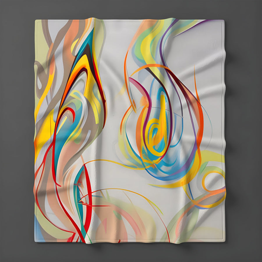 Multicolor Fluid Line Abstract Pattern Fleece Sherpa Blanket