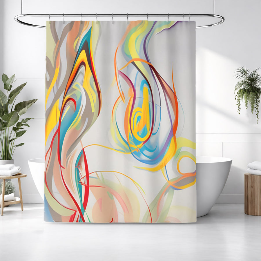 Multicolor Fluid Line Abstract Pattern Shower Curtain