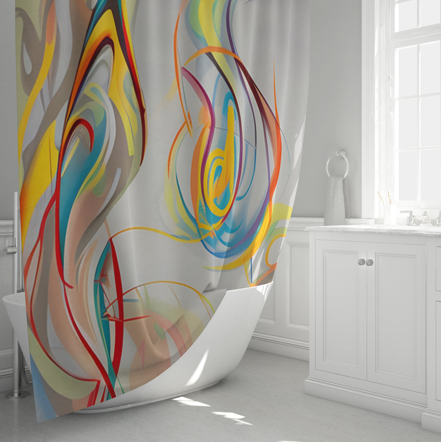 Multicolor Fluid Line Abstract Pattern Shower Curtain