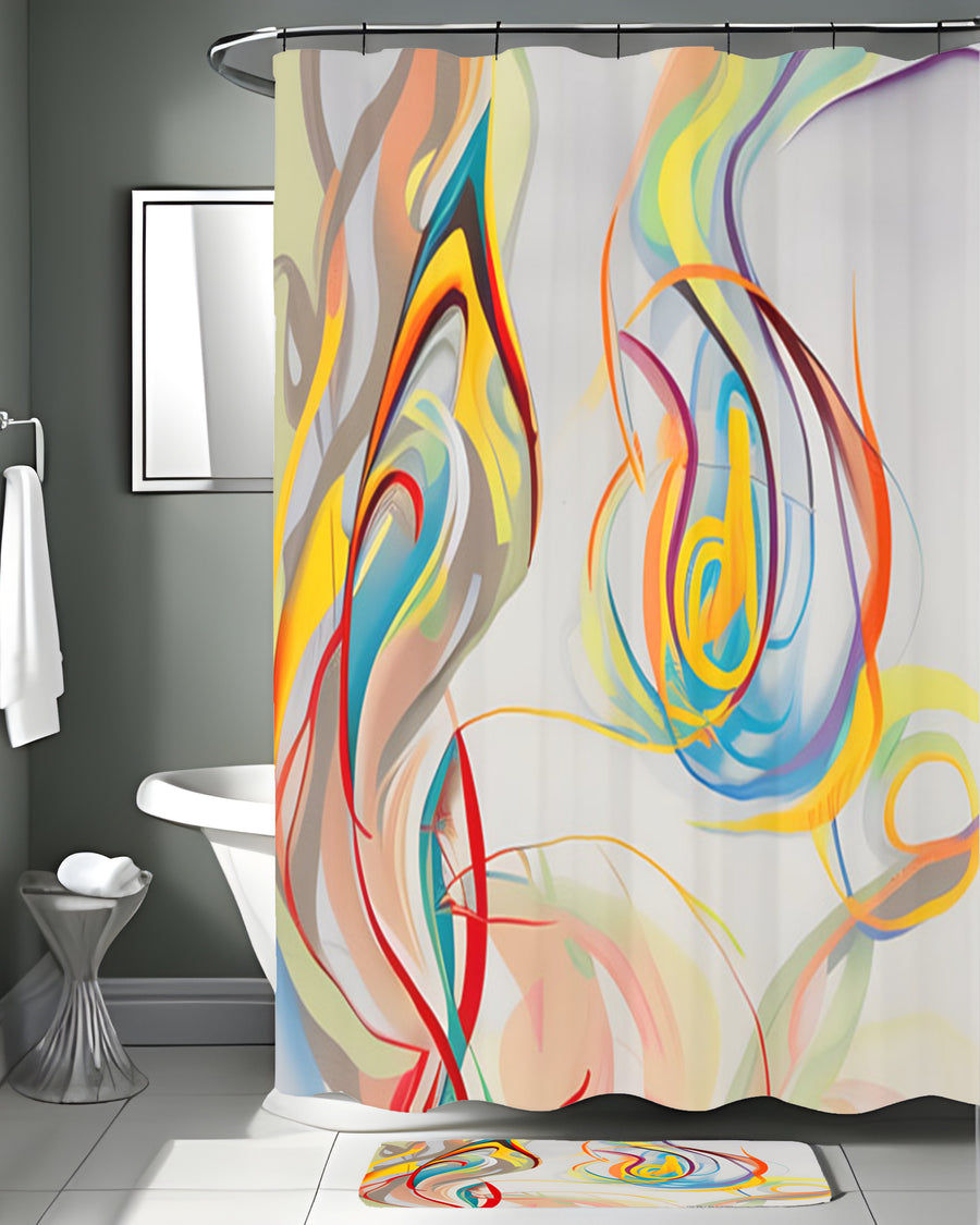 Multicolor Fluid Line Abstract Pattern Shower Curtain