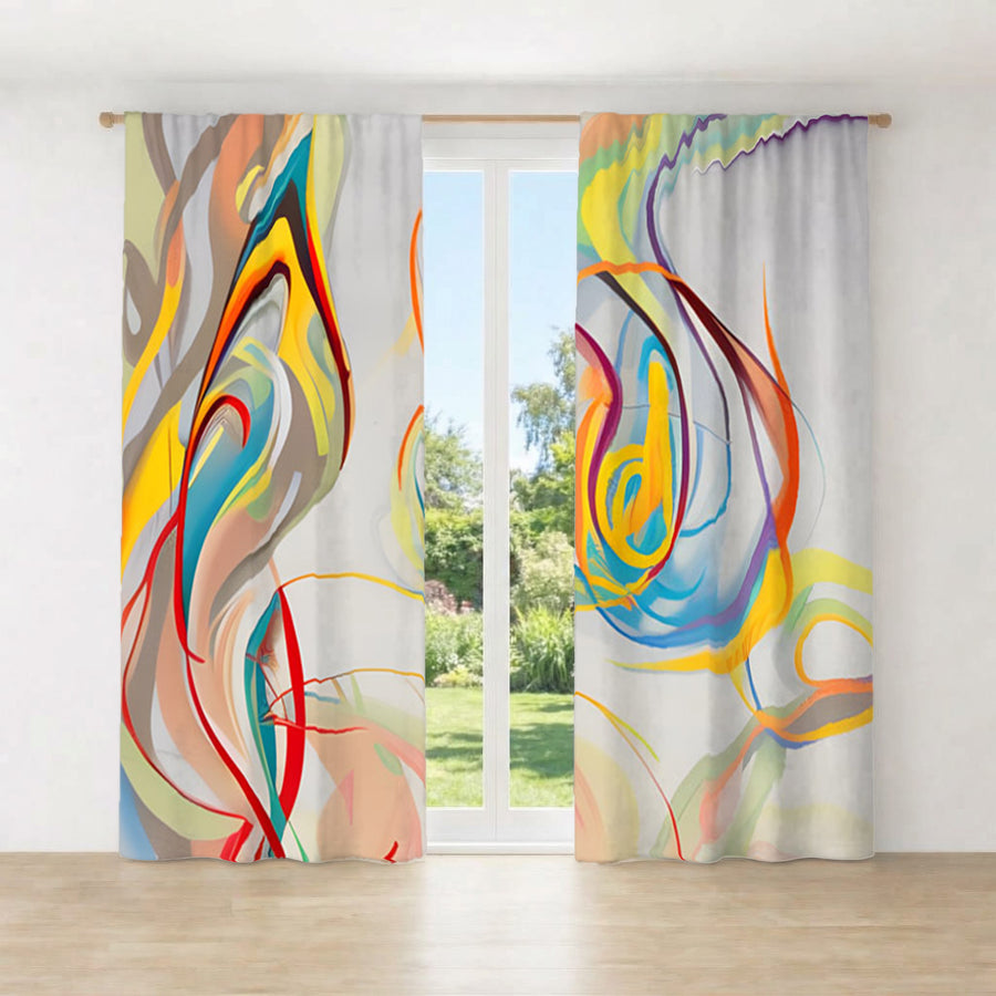Multicolor Fluid Line Abstract Pattern Window Curtains