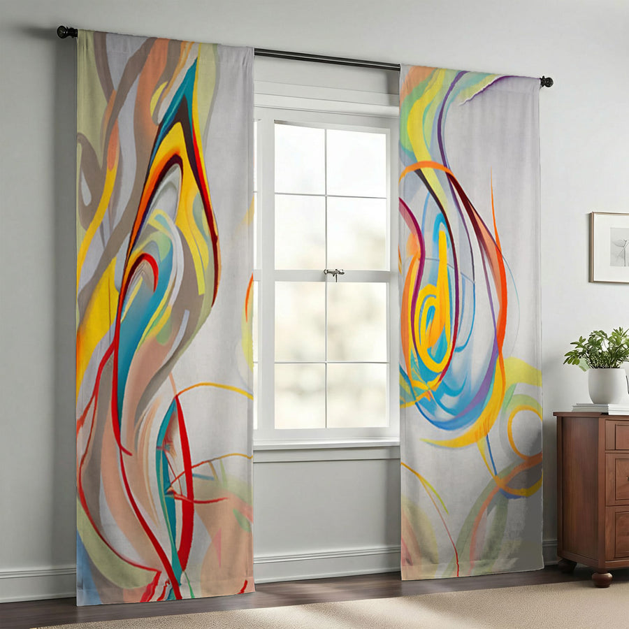 Multicolor Fluid Line Abstract Pattern Window Curtains