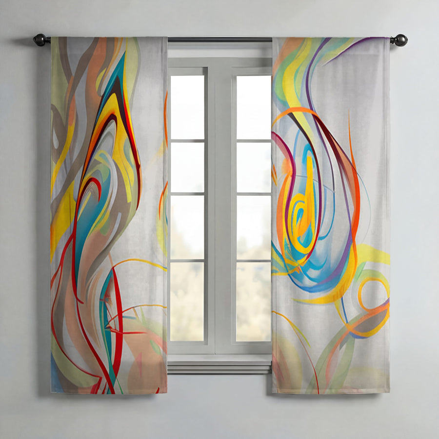 Multicolor Fluid Line Abstract Pattern Window Curtains