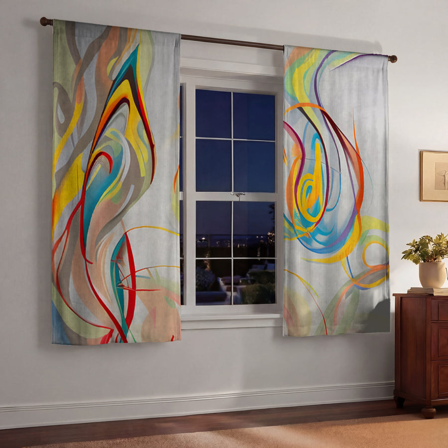 Multicolor Fluid Line Abstract Pattern Window Curtains