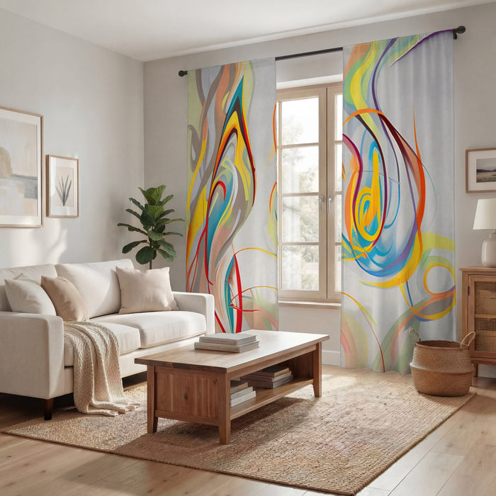 Multicolor Fluid Line Abstract Pattern Window Curtains
