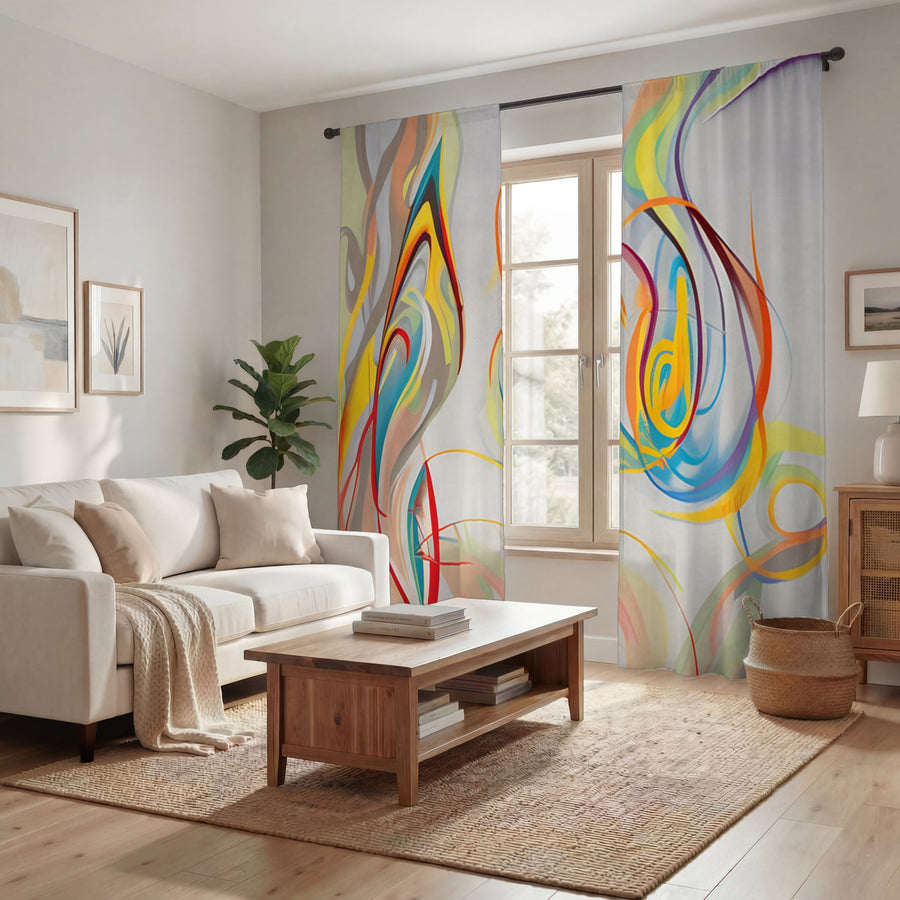 Multicolor Fluid Line Abstract Pattern Window Curtains