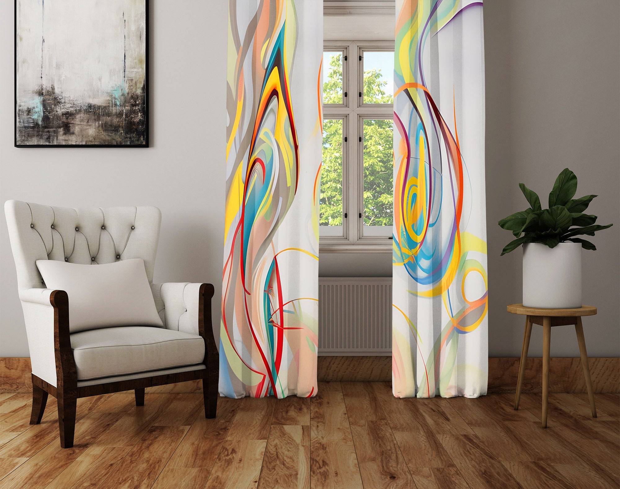 Abstract Window Curtains - Multi Color Abstract Flame Design | Deja ...