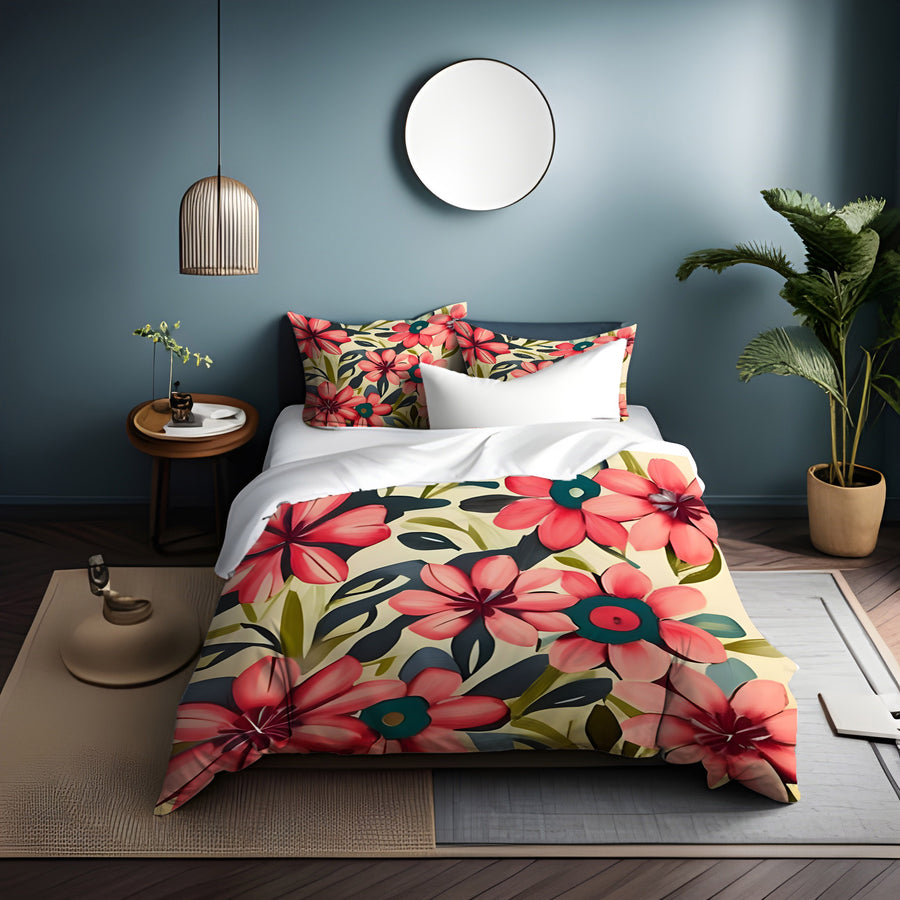 Pink Floral Botanical Pattern Duvet Cover