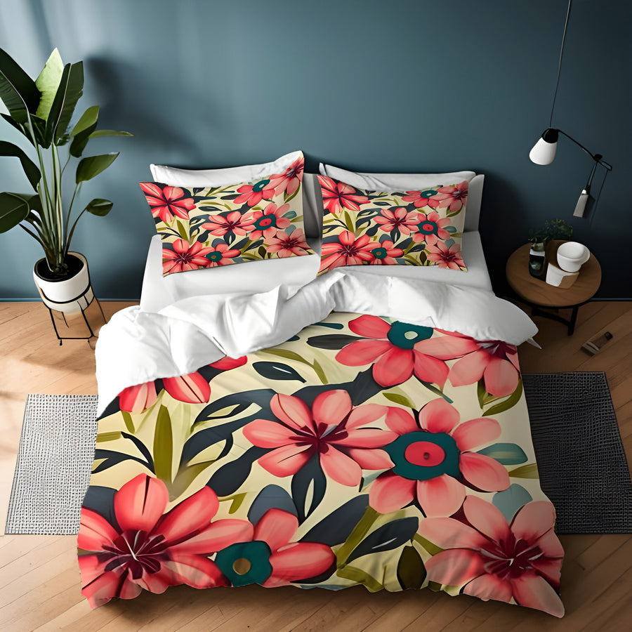 Pink Floral Botanical Pattern Duvet Cover