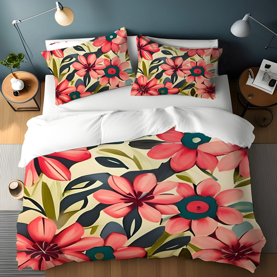 Pink Floral Botanical Pattern Duvet Cover