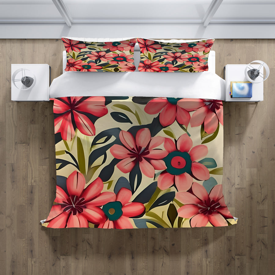 Pink Floral Botanical Pattern Duvet Cover