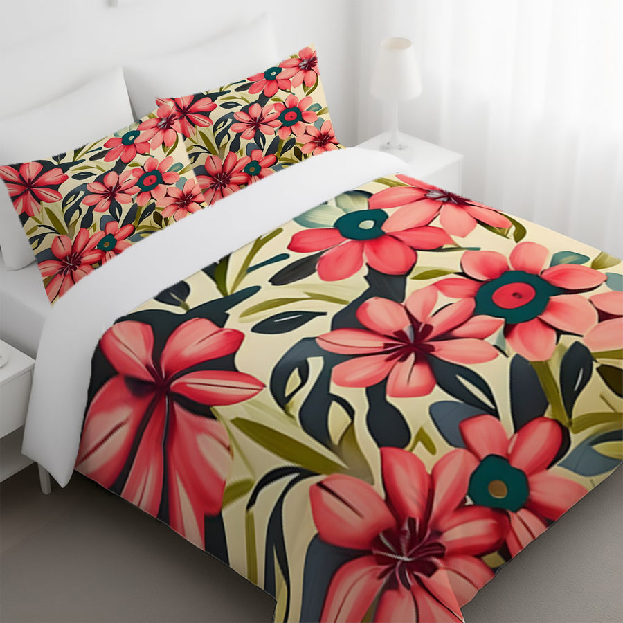 Pink Floral Botanical Pattern Duvet Cover