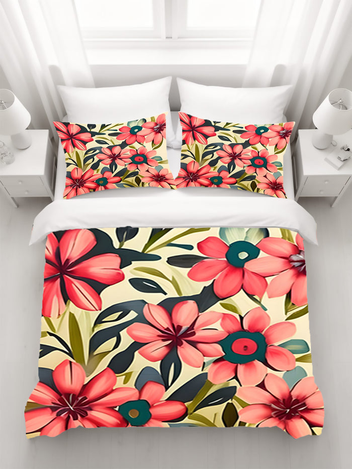 Pink Floral Botanical Pattern Duvet Cover