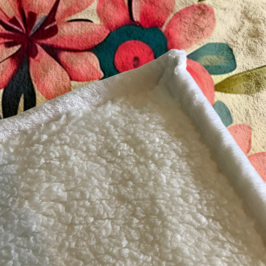 Pink Floral Botanical Pattern Fleece Sherpa Blanket
