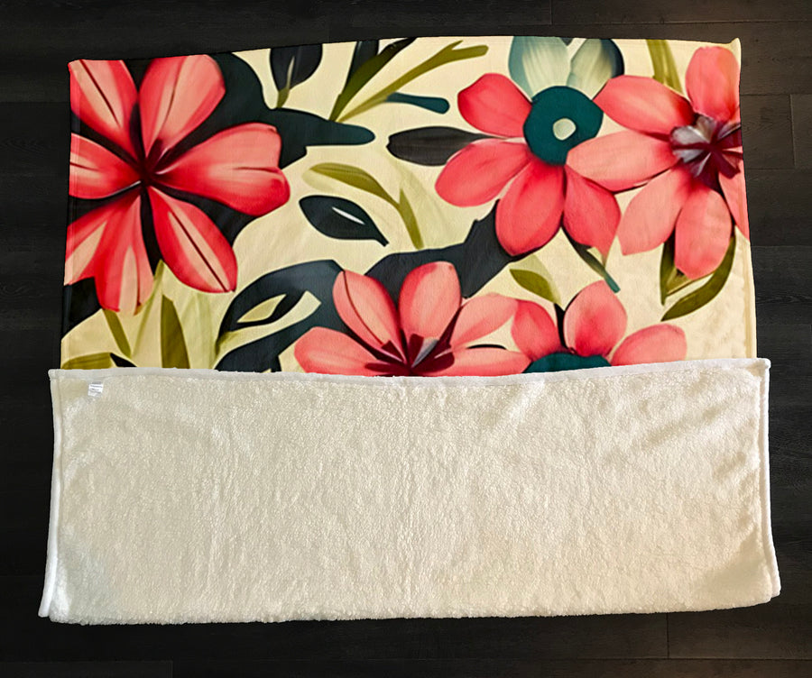 Pink Floral Botanical Pattern Fleece Sherpa Blanket