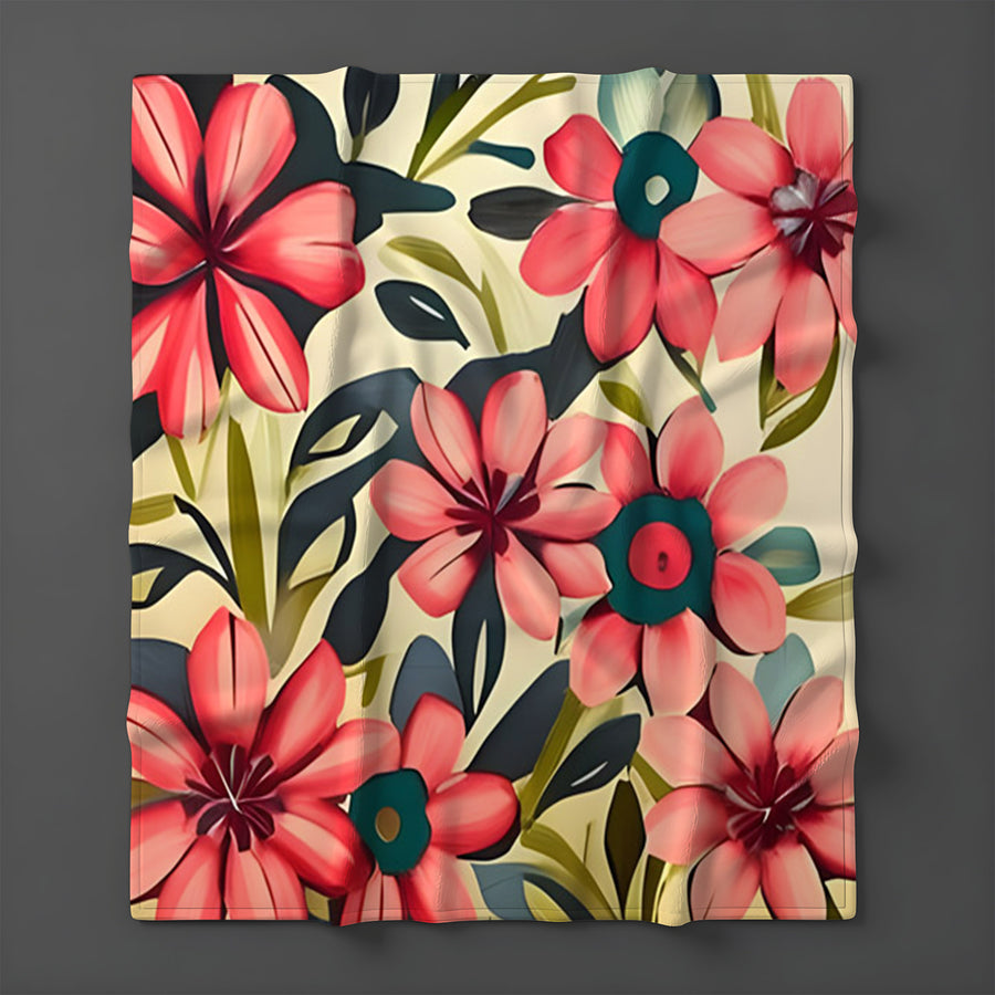 Pink Floral Botanical Pattern Fleece Sherpa Blanket