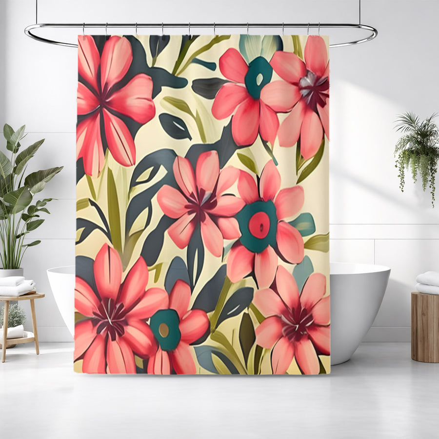Pink Floral Botanical Pattern Shower Curtain