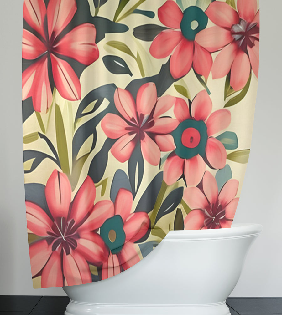 Pink Floral Botanical Pattern Shower Curtain