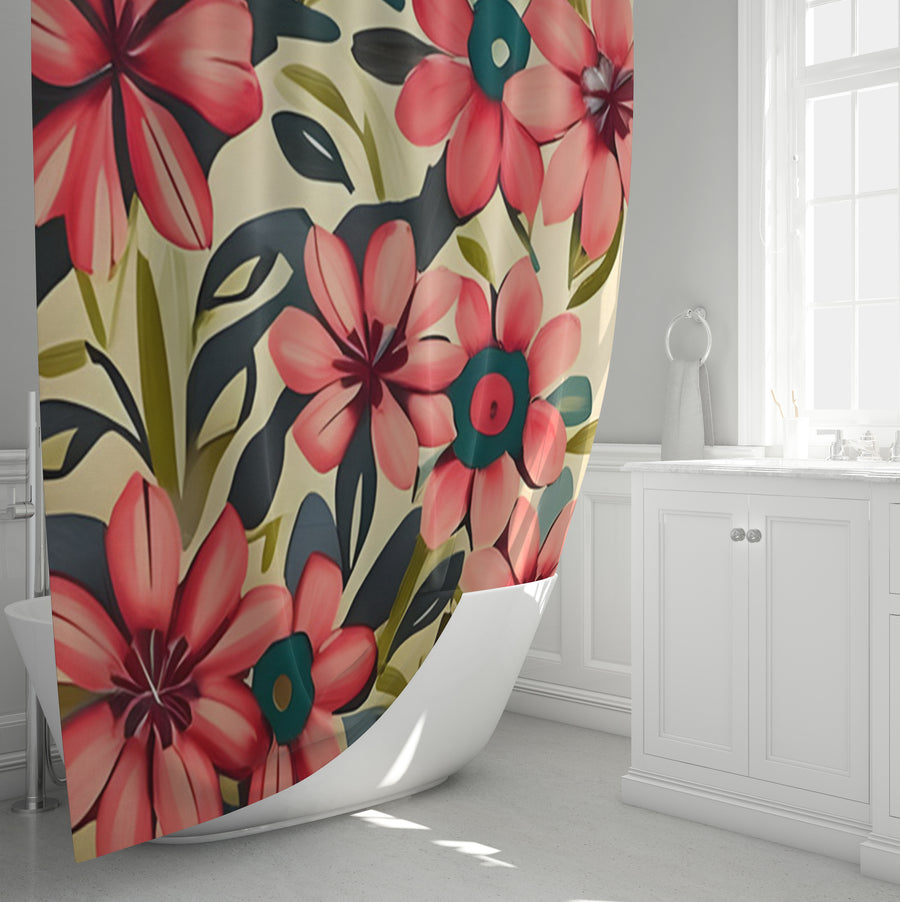 Pink Floral Botanical Pattern Shower Curtain