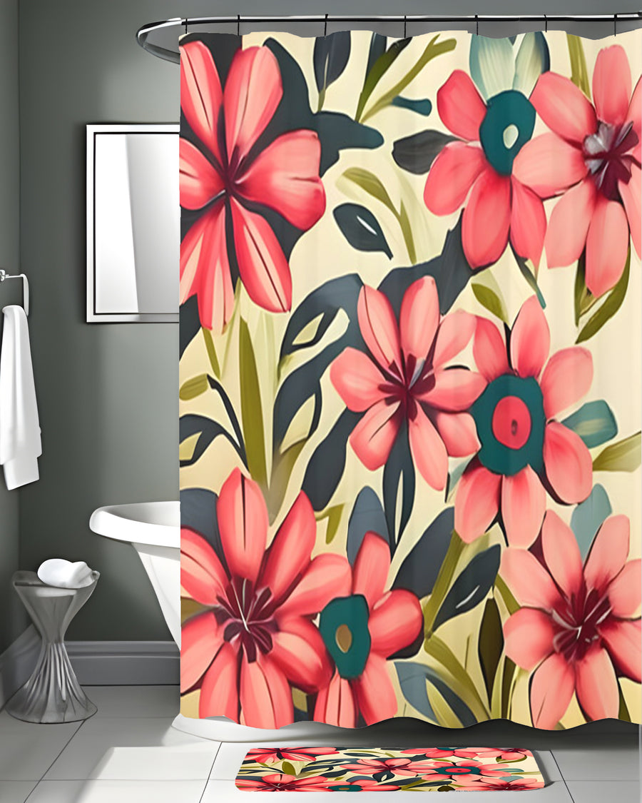 Pink Floral Botanical Pattern Shower Curtain
