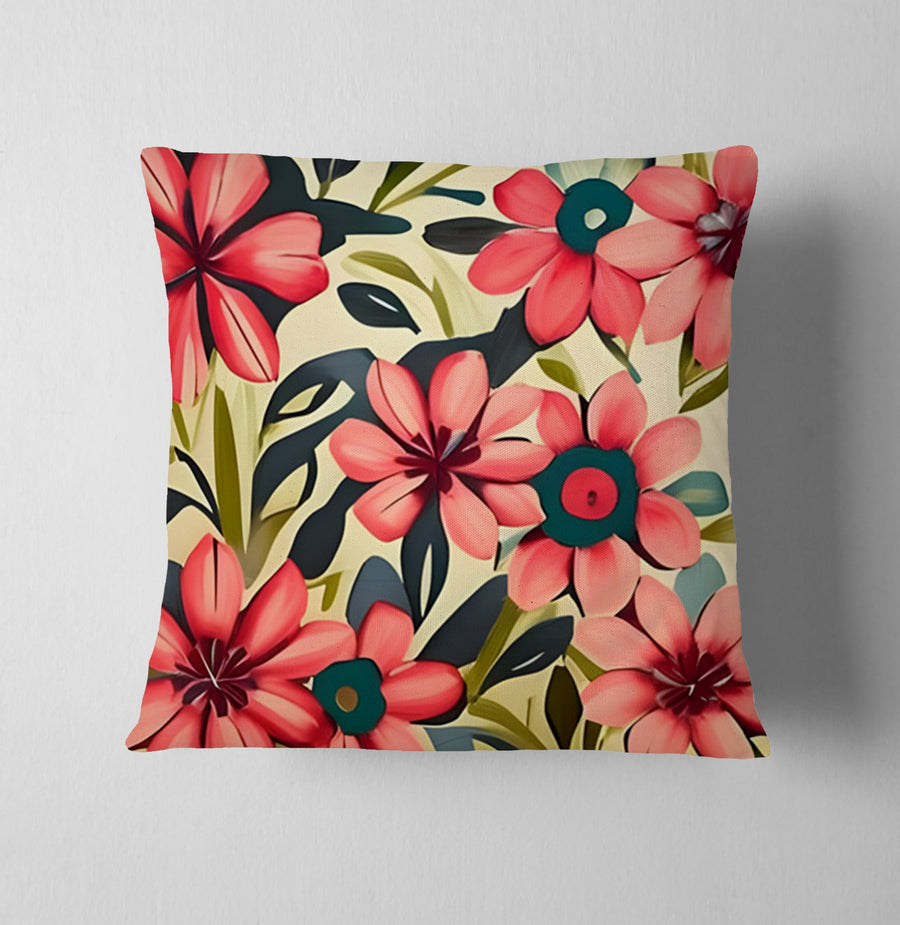 Pink Floral Botanical Pattern Throw Pillow Cover