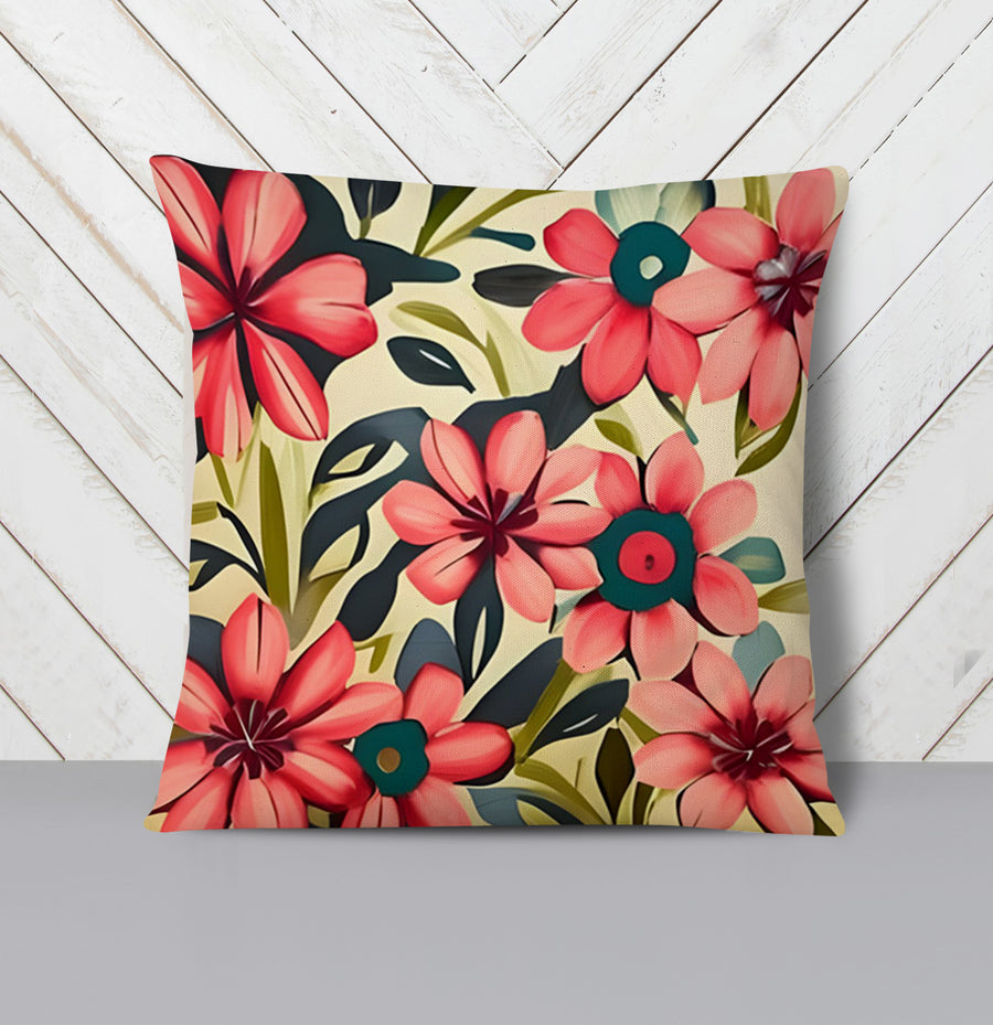 Pink Floral Botanical Pattern Throw Pillow Cover