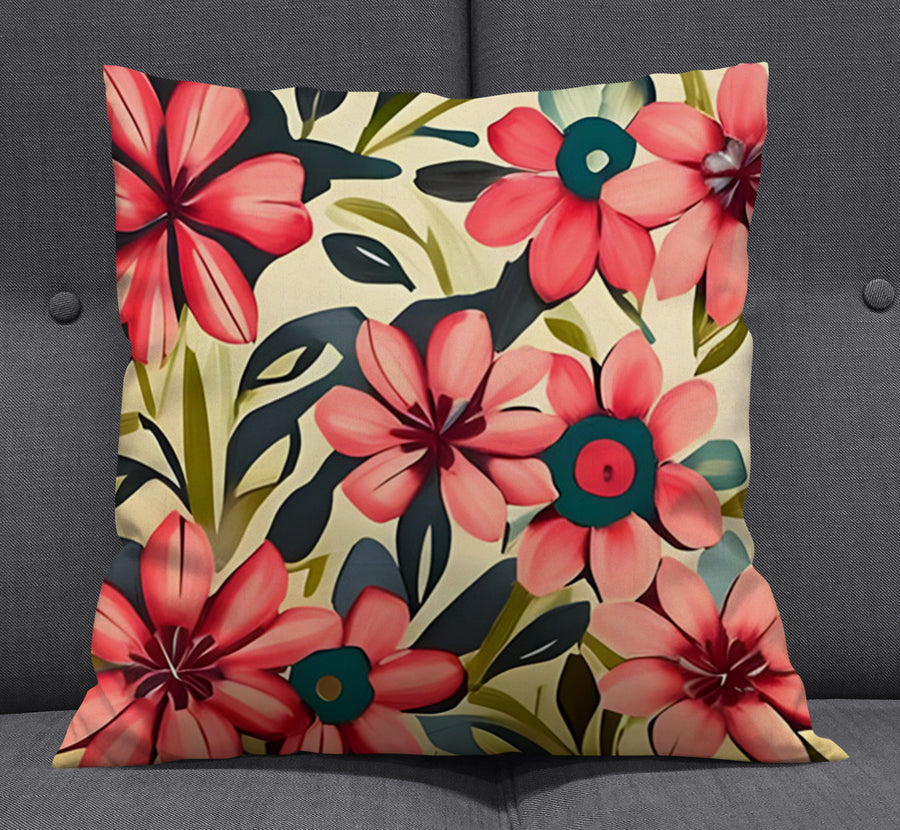 Pink Floral Botanical Pattern Throw Pillow Cover