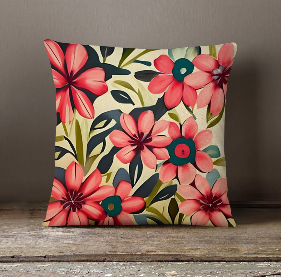 Pink Floral Botanical Pattern Throw Pillow Cover