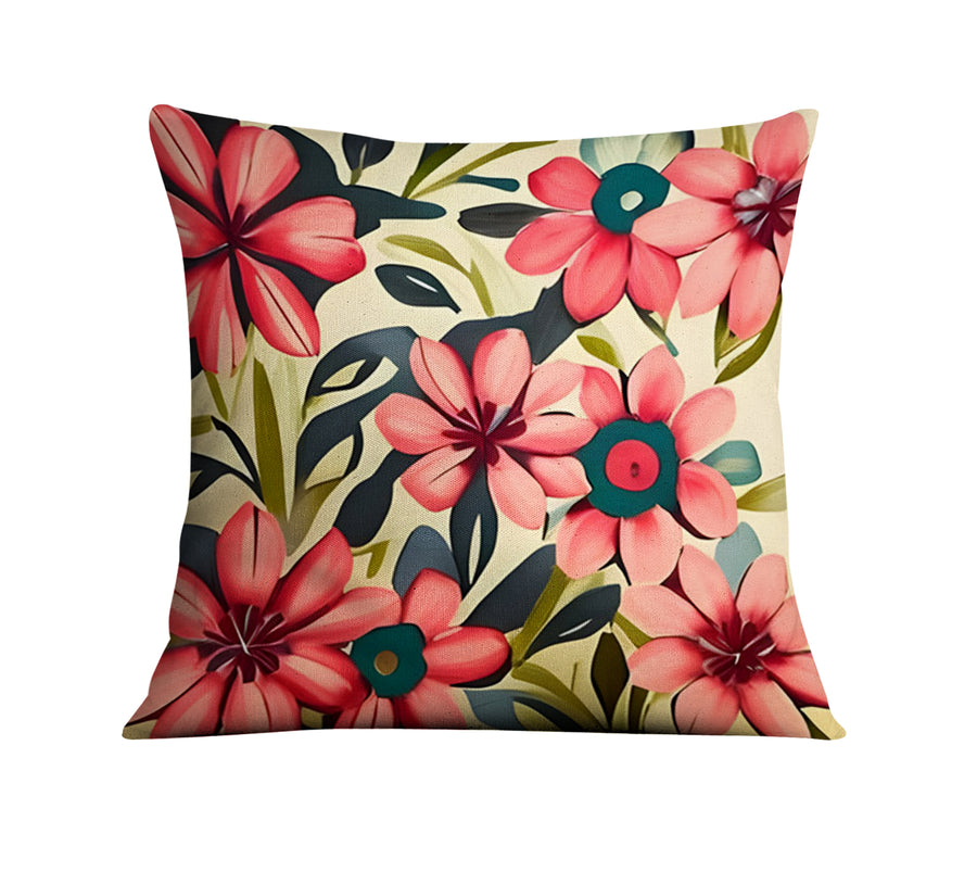 Pink Floral Botanical Pattern Throw Pillow Cover