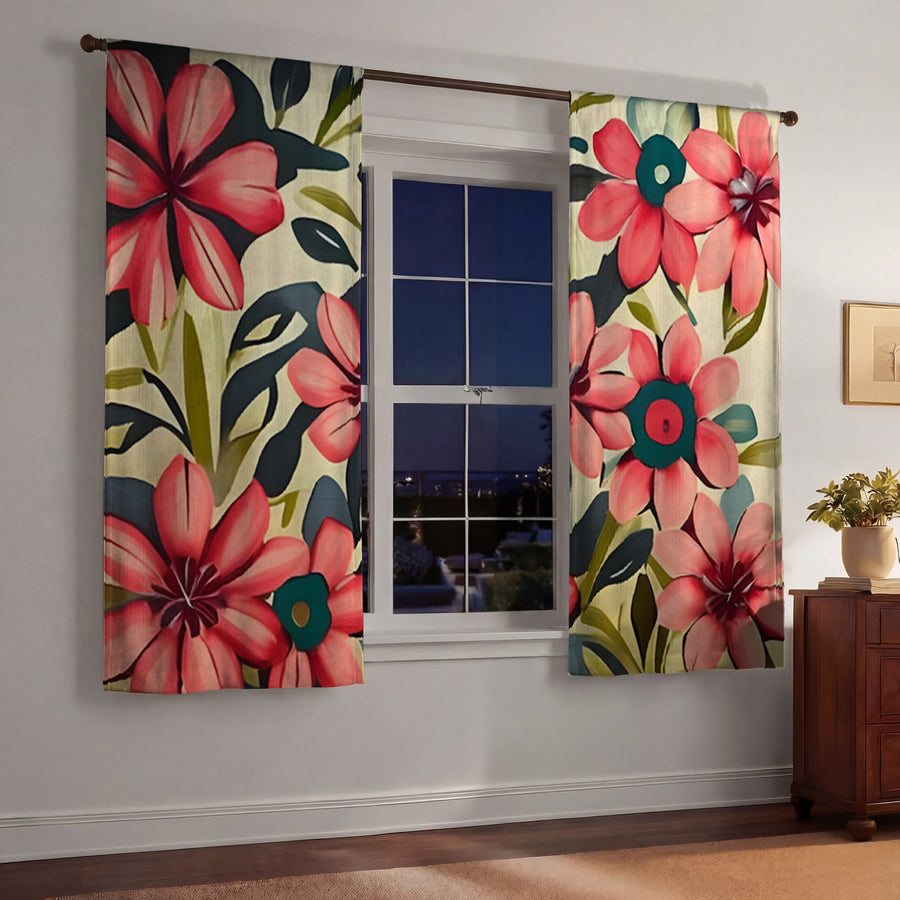 Pink Floral Botanical Pattern Window Curtains